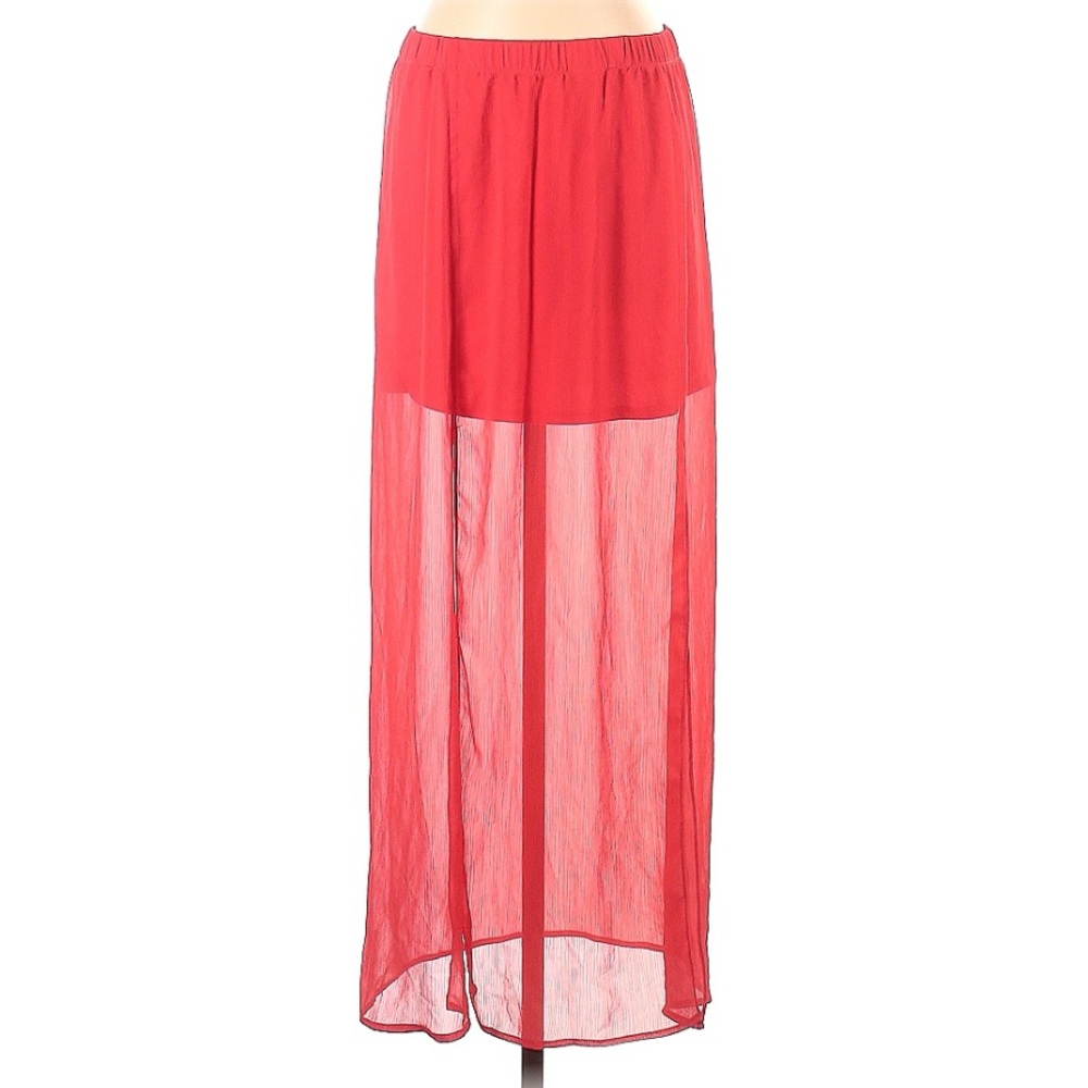 Express Deep Coral Chiffon Double Slit Swim Coverup Maxi Skirt